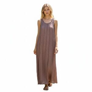 GRIZAS Sleeveless Crinkle Maxi Dress Women Small Mauve Pink Lagenlook Silk Blend